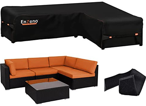 Enzeno Garden L-Shape Furniture Cover Waterproof, 420D Heavy Duty Oxford Fabric Outdoor Rattan Corner Sofa Cover with Waterproof Tape (210 * 140 * 75cm)