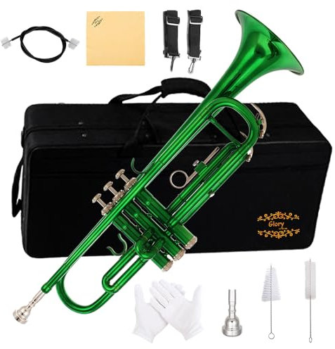 Glory Bb Trompete – Trompeten für Anfänger oder Fortgeschrittene mit Etui, Paar Handschuhe, Grün