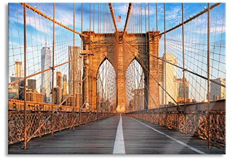 Pixxprint Glasbild, Wandbild aus Echtglas, Leere Brooklyn Bridge in New York City, 80x60 cm, inkl. Aufhängung und Abstandshalter