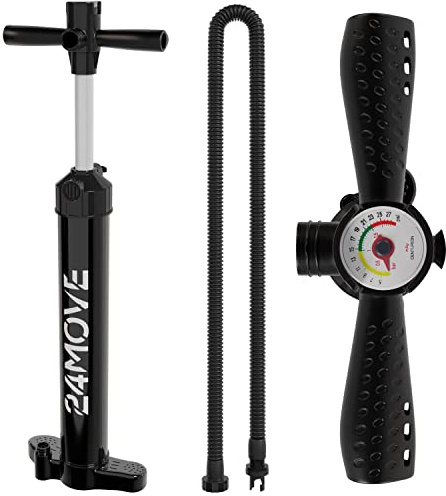 24MOVE® Doppelhuppumpe Handpumpe Luftpumpe für SUP Stand Up Board, leicht und robust, universal für Boote und Kajaks mit Manometer