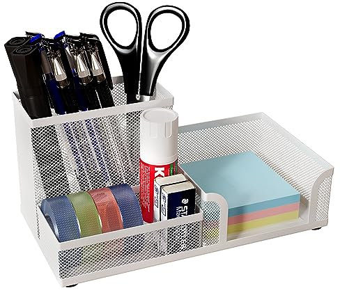 EasyPAG 3 Compartiments Métal Organisateur de Bureau Range Bureau Rangement Bureau Pot à Crayon Porte Stylo,Blanc