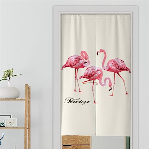 Surwin Japanischer Stil Türvorhang, Flamingo Japan Noren Raumteiler Tapisseri Leinen Lang Vorhänge Partition Gardinen Tür Vorhang Tapisseri für die Türdekoration (90x180cm,Beige Flamingo)