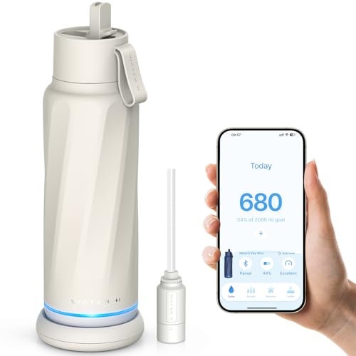 WATERH Vita Smart Water Bottle with Reminder to Drink Water, BPA-Free Vacuum Insulated Water Bottles with Filter & Straw, Bluetooth Intake Water Tracking Bottle, Ideal for Gift (18 oz)