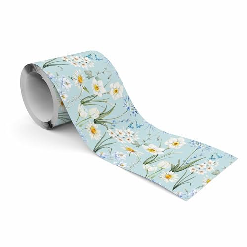 Muralo - Selbstklebende Bordüre - Tapetenbordüre Wandbördure - Dekorative Wandtatto für Wände, Möbel, Decken, Tapeten, Wandverkleidungen, Türen - Zarte weiße Blumen - Br.10cm x Hö.300cm