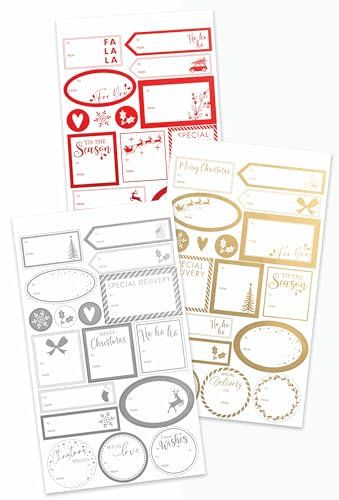 Quickdraw 100 traditionelle Weihnachts-Geschenkanhänger, selbstklebend, Gold, Silber, Rot, verschiedene Designs, leicht abziehbar