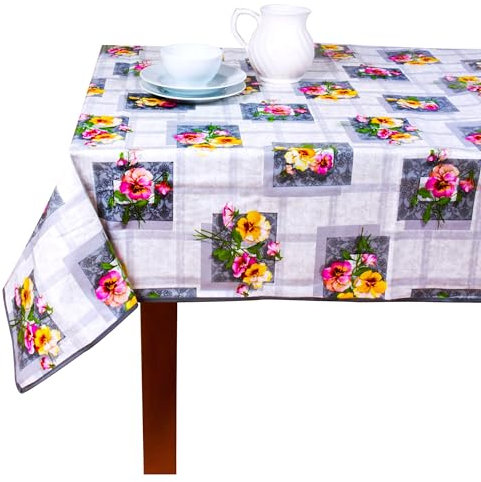 Wachstuch Tischdecke mit Kantenverstärkung - Wasserabweisend, Leicht zu Reinigen und Wetterfest - Oeko-TEX Zertifiziert - 140 x 220 cm - Frühlingblumen