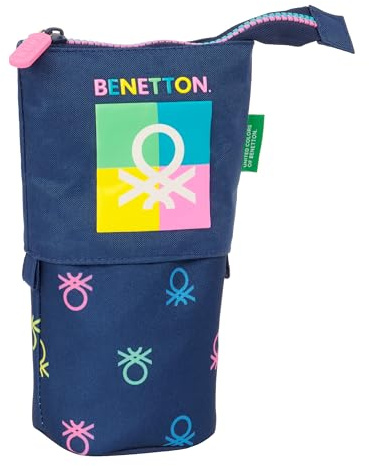 Safta Benetton Cool Federmäppchen für Kinder, ideal für Kinder im Schulalter, bequem und vielseitig, Qualität und Widerstandsfähigkeit, 8 x 6 x 19 cm, Marineblau