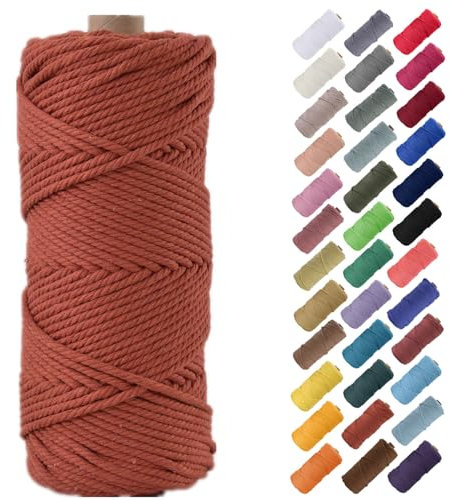 Binwat Cordon épais en coton naturel pour macramé - 5 mm x 100 m - Bobine torsadée pour suspension murale, suspension de plantes, tricot, projets décoratifs (aiguille dorée)