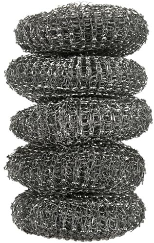 Abena Steel Wool Sponge | Pack of 5 | Multipurpose Stainless Steel Scourers for Kitchen and Bathroom Cleaning | Non Scratch Scourers for Washing Up Dishes | Kitchen Sponge | Robust Cleaning Sponge