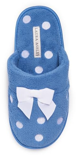 Laura Ashley Ladies Dot Embroidered Soft Terry Scuff Slipper, Pale Seaspray, Small