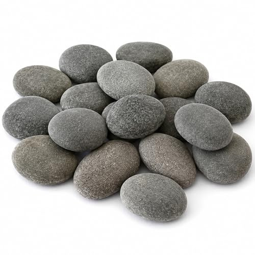 Natural Grey River Stones Decorative Garden Pebbles, Crafts, Approx. 14pcs | Smooth natural flat river stones ideal for plant pots, ponds, gardens, water features, aquariums, home décor and crafts