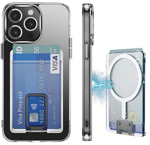 Tuvror Magnétique Coque pour iPhone 15 Pro, Porte - Cartes avec Support, (Compatible avec MagSafe), Protection de la qualité Militaire, Etui Portefeuille pour iPhone 15 Pro (6.1), Transparent