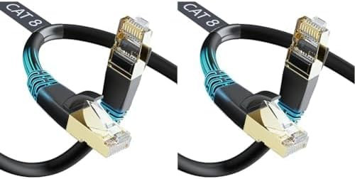 DbillionDa Cat8 Ethernet Cable, 1.8M Heavy Duty High Speed 26AWG Cat8 LAN Network Cable 40Gbps, 2000Mhz with Gold Plated RJ45 Connector, Weatherproof S/FTP UV Resistant for Router, BLACK, Cat8-6ft