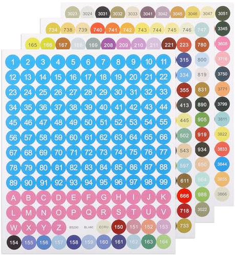 Amabro Diamond Art Painting Numbers Stickers, 447 Color Number Stickers Labels Round Self Adhesive Diamond Art Accessories Stickers for DIY Diamond Art Painting, Office, Storage Boxes(4 Sheets)