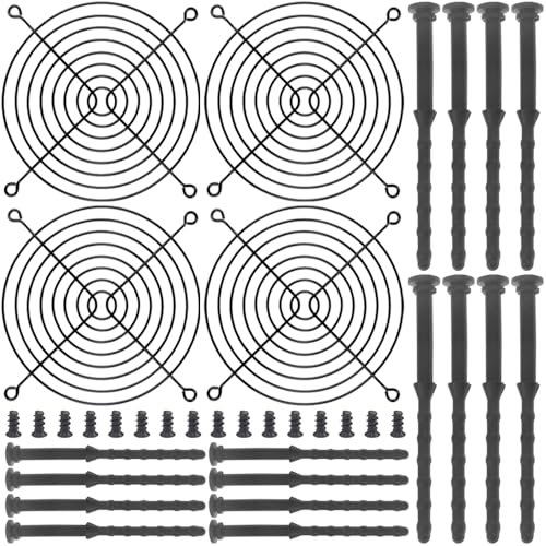 DKARDU 120mm Black Finger Grills, PC Computer Cooling Fan Grill 120mm Guard Protection Cover for PC, with Screws, Rubber PC Fan Screw (4 Pack)