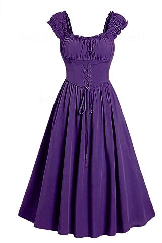 Abiti da Donna Senza Maniche Abiti a Maniche Corte da Donna in Pizzo Medievale Gotico strappato Autunno Estate Abiti 2025, X-082 Viola, XL