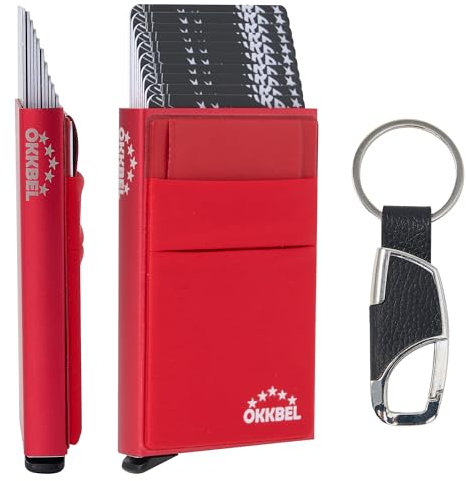 Porte Carte Bancaire Homme et Femme Sécurise Anti Piratage Peut Contenir 10 Cartes -Pièce identité-Carte Vital espèces et Billets-Porte Carte de Credit Pop up Rigide en Aluminium Anti RFID -OKKBEL