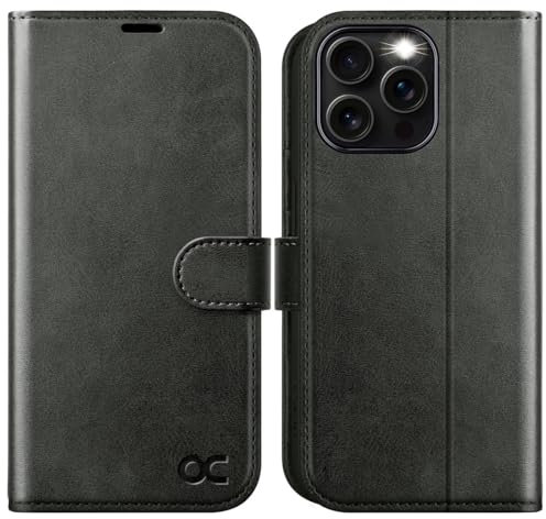 OCASE for iPhone 16 Pro Case, PU Leather Wallet, Magnetic Flip Folio Cover with RFID Blocking, Card Holders, Shockproof TPU, and Kickstand for 6.3 Inch iPhone 16 Pro (2024), Black Graphite