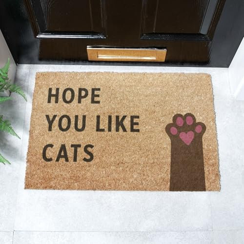 Artsy Mats - Cat Love Paw Doormat - Made from Tufted Coconut Fibre - Non-Slip Natural Rubber Backed Door Mats Indoor - Heavy Duty, Decorative Outdoor Mats (60x40cm)