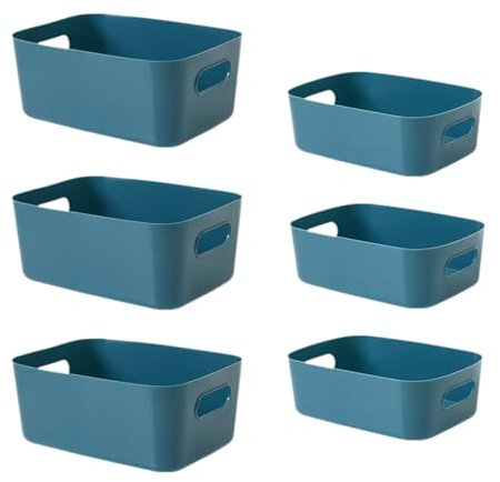 Eabdice 6 Stücks Blau Aufbewahrungsbox aus Kunststoff, Aufbewahrungskorb ohne Deckel, für Regale, Schubladen, Wäsche, Schrank, Kunststoffbox, Körbe & Behälter(Blau)