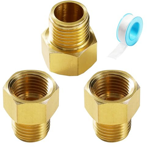 Lyeteung 3 Pezzi G1/4 Femmina a G1/4 Maschio Raccordo per Tubi in Ottone, Connettore a Boccola Esagonale, Connettori di Riduzione a Boccola, con Nastro per Idraulici, per Collegamento Tubo