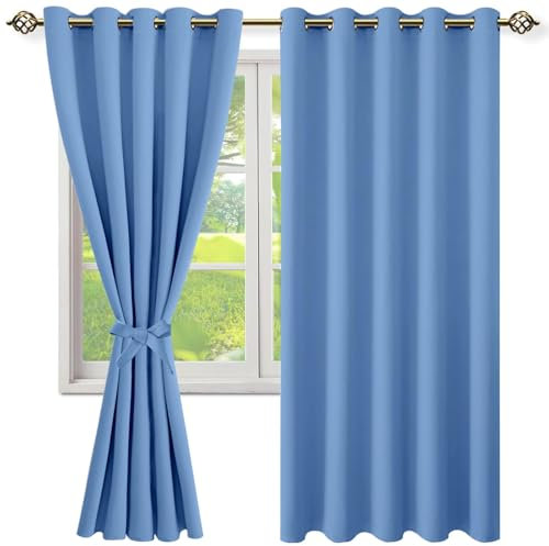 NINGBAI Gardinen mit Kräuselband Blickdicht Vorhänge 180 x 220 cm Isolierend Kälteschutz Sonnenschutz Modern Schlaufenschal/Ösenschal Vorhang für Wohnzimmer, Blau