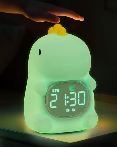 Yiliaw Dinosaurier Kinderwecker mit Nachtlicht – Schlaftrainer & Aufwachuhr, wiederaufladbare Silikonlampe für Schlafzimmer, Perfekter Schlafbegleiter für Jungen & Mädchen