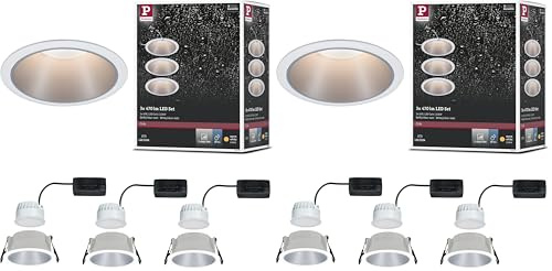 Paulmann Einbaustrahler Cole Coin, 3-Stufen Dimmbar, Ø 88mm, 3 x 6,5W, 460 lm, IP44 Spritzwasserschutz, 2700 Kelvin, Weiß/Silber matt, Einbauleuchte (Packung mit 2)
