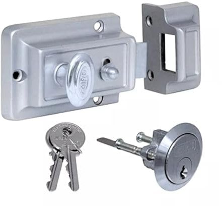 Garden Mile Heavy Duty Rim Lock Door Latch Polished Silver Night Latch Door Lock with Key for Indoors and Outdoors Ideal for Gate and Shed Locks and Latches Security Locks for Home