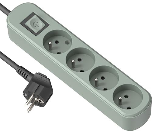 Electraline 32028 Prima - Regleta de enchufes (4 enchufes (16 A, con Interruptor, 1,5 m), Color Verde