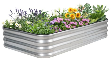 INNO STAGE Verstellbares Hochbeet, 152 cm, Metall-Pflanzkästen für den Außenbereich, für den Anbau von Gemüse, Kräutern, Blumen, Stahlpflanzen, Hochbeet, (Silber, 5FTX3FTX1FT 1pack)