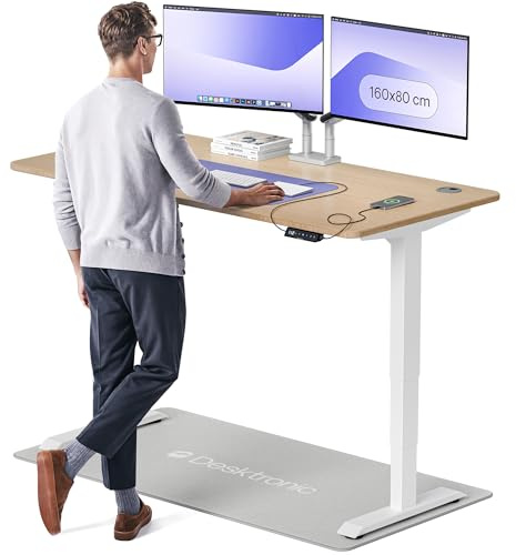 Desktronic Höhenverstellbarer Schreibtisch aus Bambus (160x80cm) – Elektrisch höhenverstellbar mit flüsterleisem Dual-Motor & Touchscreen – Hohe Tragfähigkeit – Stehtisch HomePro