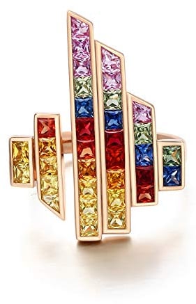 Stfery Ring 18K Rotgold Damen, Eheringe mit Farbenfroher Saphir in Quadratschliff, Ringe Echt Gold, Gr.58 (18.5)