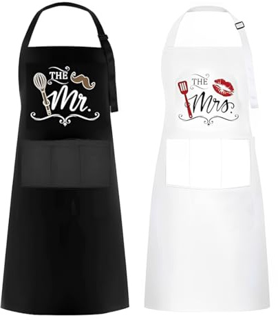 NJCXOLA delantales de cocina Mr. & Mrs, delantal Mr and Mrs, delantal de cocina para parejas, regalos de boda para recién casados