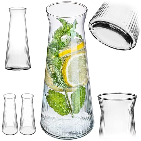 KADAX 2 x Glaskaraffe 1L, Wasserkaraffe aus robustem Glas, Spülmaschinenfeste Getränkekaraffe, Bleifreier Wasserkrug, Karaffe für Wasser, Saft, Limonade, Milch (Modell 2)