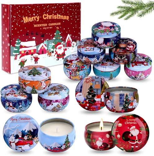 Duftkerze Geschenkset Weihnachten, 12 Pack Weihnachtskerzen Weihnachtsgeschenke Set, Natürliche Sojawachs Aromatherapie Kerzen Geschenkset für Frauen, für Weihnachten, Jubiläum