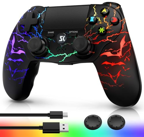 CHENGDAO LED Controller für PS4/Pro/Slim,6-Achsen/Doppelte Vibration | mit einstellbarer RGB/3,5-mm-Audio-Buchse/empfindlichem Touchpad(Schwarz)