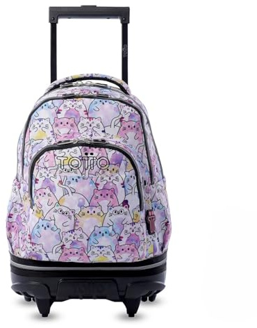 TOTTO - Mochila Escolar con Ruedas Desmontables, Modelo Tiza Glitter, Capacidad 26 L, Mochila PC 15.4, Bolsillo Botella, Manija Telescópica, Espaldar Ergonómico y Correas en S, Estampado Paws Rosa