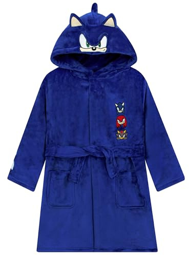 Sonic The Hedgehog Boys Dressing Gown, Sonic Kids Dressing Gown With 3D Ears, Fleece Kids Bathrobe, Ages 5 To 13 Years