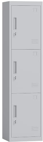 HOMCOM Armadietto per Documenti a 3 Ante 3 Ripiani 45x38x180cm Grigio | in Acciaio, Armadio Ufficio con Serratura Chiave, Fessure di Ventilazione, Mobiletto Multiuso Portadocumenti