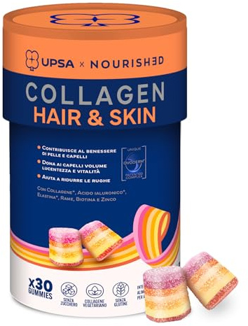 UPSA x Nourished Collagene Hair and Skin, con Biotina, 30 Gummies
