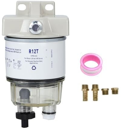 WPKD BLUEIY Filtro Carburante Marino, R12T Separatore Acqua Gasolio 30 GPH Filtro di Grado 10 Micron per Motore Fuoribordo, Barche, Speedboat
