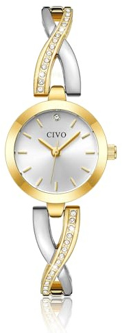 CIVO Klein Armbanduhr Damen Edelstahl: Gold/Silber Analog Diamant Damenuhr | Elegante Wasserdicht Quarzuhr für kleine Handgelenke Frauen Alltag Feierlichkeiten, Geburtstage und Jahrestage