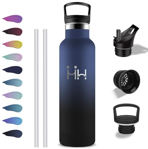 Gourde Isotherme, Gourde 1l, Sans BPA, Gourdes Paille, Anti Fuite, Gourdes Inox, Acier Inoxydable 18/8, avec Paille et Ouverture pour Boire, pour Randonnée, Aptitude, Camping