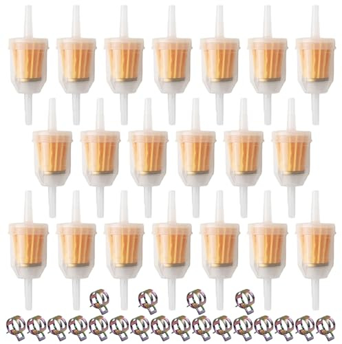 20 Stück Benzinfilter, Kraftstofffilter Diesel Benzinfilter 8mm / 6mm Diesel Filter Fuel Filter mit 20 Schlauchklemmen für Moped Auto Motorrad Rasenmäher