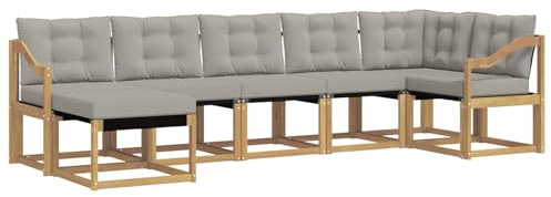 vidaXL Outdoor-Sofagarnitur 7 pcs Massives Akazienholz und Textilene, Moderne Loungemöbel für draußen, wetterfestes Sofa, Bequeme Sitzgelegenheit, minimalistisches Gartenmöbel