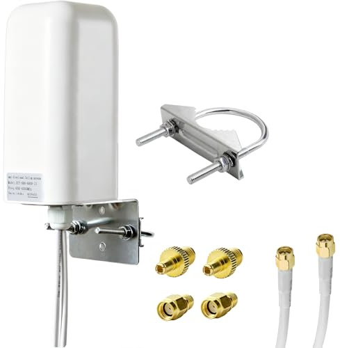 ACONRFTOL 2X2 MIMO 5G LTE Antenna Outdoor 600-6000MHz 10-12dBi Omnidirectional with 2 x 5M SMA Male RG58 Cables + 2pcs TS9 & 2pcs RP-SMA Adapters 4G/5G/LTE Router Antenna for Modem, Hotspot, Drone