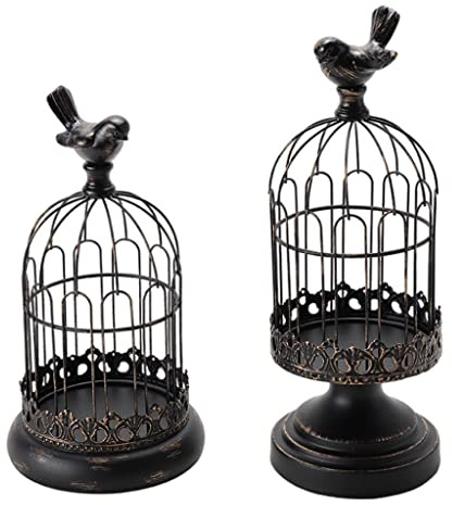 Kuntesetty 2 Stück Vogelkäfig Kerzenhalter Tisch Teelichthalter Retro Eisen Aromahalter Rundes Basis für Hochzeit Zuhause Kaffeetisch Fotokulisse Gesch, 2 Stück Schwarz