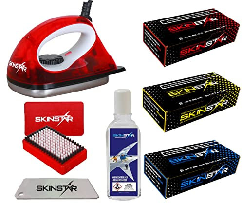 SkinStar Starter Ski Wachs Set, Wachsbügeleisen Bürste Hydrocarbonwachs 7-teilig