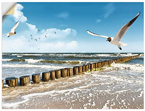 ARTland Wanddeko Wandtattoo selbstklebende Vinylfolie 40x30 cm Strand Meer Maritim Landschaft See Ostsee Möwe Himmel Sommer T5QR